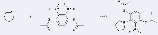 Acetamide,N,N'-(2,3-dinitro-1,4-phenylene)bis- can react with pyrrolidine to produce N-(4-acetylamino-3-nitro-2-pyrrolidin-1-yl-phenyl)-acetamide